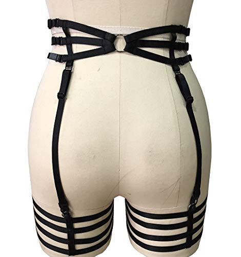 BODY CAGE Women's Leg Garters for Stockings Harness Suspenders Belt Punk Gothic Dance Lingerie Accessories Stockings Garter Belt (Black)