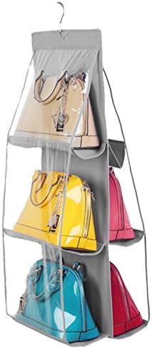 TempoGift 6 Pocket Large Clear Purse Handbag Hanging Storage Organizer Closet (Gray)