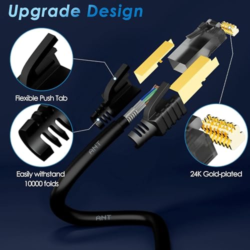 Ant Esports AEC7105 Gold Plated Cat7 Ethernet Cable High Speed 10Gbps 600MHz Ethernet Cord LAN Cable with RJ45, Weatherproof Internet Network Patch Cord for Gaming, PS, Xbox, Modem, Router 5M Black 4