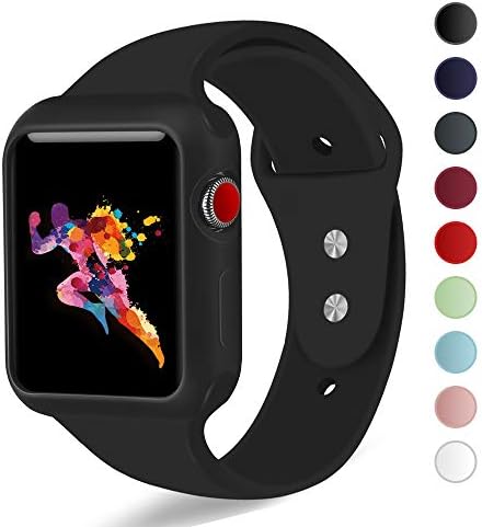 KEASDN Compatible with Apple Watch Band with Case 38mm 42mm, Silicone Sport iWatch Strap Band with Shock-Proof Case Compatible with Apple Watch Series 3/2/1