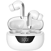 PWTEK Wireless Earbuds Bluetooth 5.3, 48H Playtime LED Power Display, IPX7 Waterproof Stereo Earphones in-Ear Bluetooth Headphones Noise Cancelling Mic for Sports,Phone,Tablet,Laptop(White)