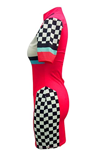 Kafiloe Women Casual Polo Neck Short Sleeve Front Zipper Bodycon Pencil Midi Dress Sexy Party Clubwear Red S