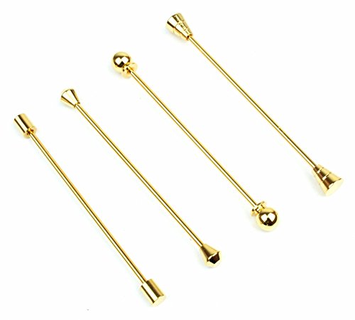 Mens 4 Piece Collar Bar Pin Set - Gold Tone Brass Barbell Screw On End