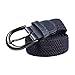 Braided Stretch Elastic Belt Pin Oval Solid Black Buckle Leather Loop End Tip Men/Women/Junior (Navy, Large 36