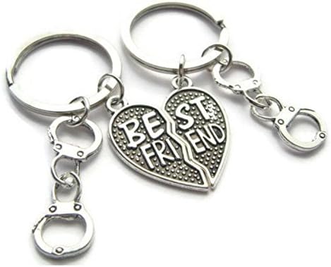 Best Friends Keyrings ~ Partners In Crime Keychains, Sisters Keyring Set, Half Heart Pendants, Friendship Jewelry, Handcuff Gift For Sister