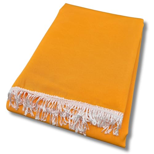 Striped Awning for Outdoor Balcony and Terrace | with Rings and Hooks, Durable and Washable, 100% Water-Repellent Polyester with Fringes, Ochre Yellow, 145 x 250 cm
