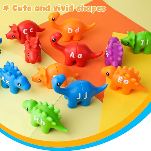 Shindel 26PCS Double-Sided Dinosaur Alphabet Matching Toy, Uppercase and Lowercase Letters for Fine Motor Skills Montessori Learning in Preschoolers