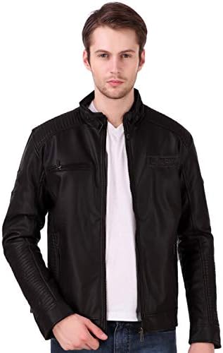 Lafantar Men's Slim Fit Faux Leather Jacket (mkt503kw,Brown)