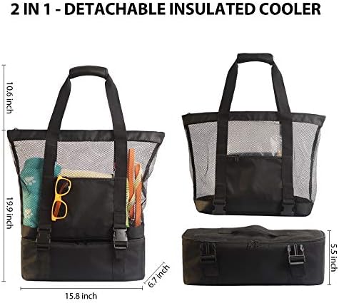 Mesh Beach Bag Tote Extral Large With Pockets and Top Zipper Travel and Picnic Waterproof Cooler Shoulder Bags 2 Mesh Beach Bag Tote Extral Large With Pockets and Top Zipper Travel and Picnic Waterproof Cooler Shoulder Bags