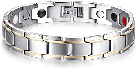 Magnetic Therapy Bracelet Stainless steel Magnet Health Bracelets Link For Men Natural Pain Relief Arthritis and Joint Gold Silver 8.6 Inch