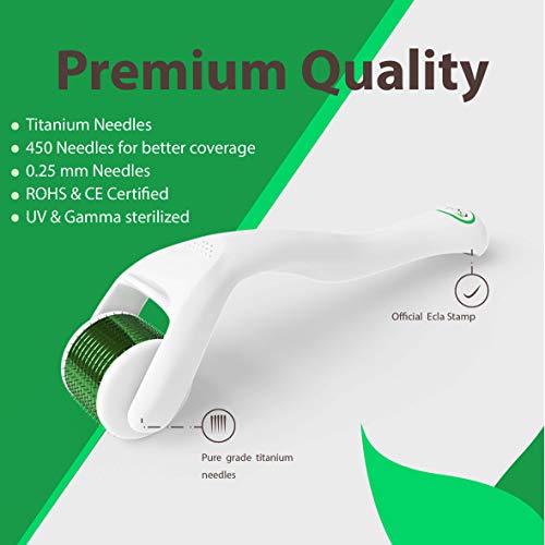 Derma Roller Kit (0.25mm) Cosmetic Instrument for Face, Body and Hair. Titanium Dermaroller Safe for Home Use Includes Travel Case and E-Book.