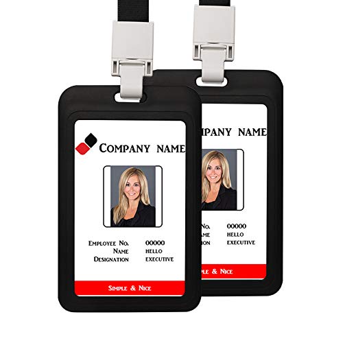 Lanyard and Badge Holder Two-Piece Set, Includes Two Single Plain Lanyard,and Tow Rigid ID Card Holder (Black)