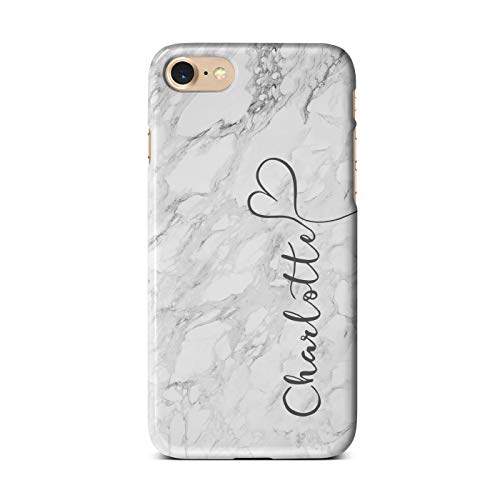 iCaseDesigner Personalised Monogram Grey Marble Phone Cases for Apple iPhone (iPhone 7+ Plus / 8+ Plus - Slim Case, 14. Name with Heart)