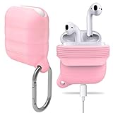 Apple Airpods Case 2 & 1 Cover Accessories Kits - Waterproof Shock Resistant Protective Silicone Cover and Skin with Carabiner for Airpods Charging Case (Pink)