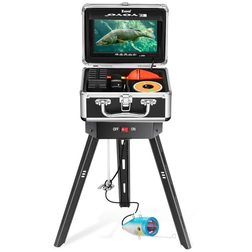 Eyoyo Underwater Fishing Camera & Tripod Panner Positioner, 7 inch LCD Monitor Fish Finder Waterproof 1000TVL Fishing Camera 12pcs Infrared Lights for Ice Fishing