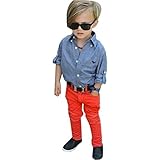FEITONG 1Set Kids Toddler Boys Handsome Denim T-shirt+Denim Trousers (2 Years, Blue)