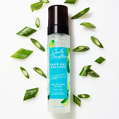 CAROL’S DAUGHTER WASH DAY DELIGHT HAIR GEL TO FOAM MOUSSE STYLER AND HAIR DETANGLER FOR CURLS WITH ALOE, NATURAL-LOOKING HOLD 8.5 FL OZ