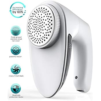 Sweater Fabric Shaver Lint Remover - Upgraded Fabric Defuzzer Rechargeable Electric Lint Fuzz Pills Remover with Quandruple Protection & 2 Replaceable 6-leaf Blades, Trimmer Effectively Faster by 50%