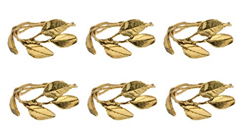 Decozen Napkin Rings for Dining Table Kitchen Table Coffee Table in Leaves Design Gold Finish Al Fresco Dining for Everyday Use Dinner Party and Occasional Use - Set of 6