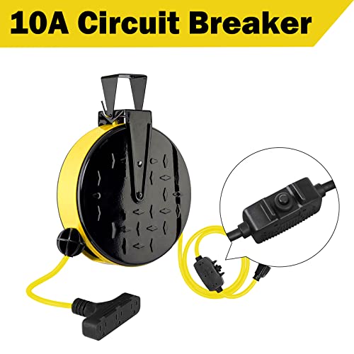 EP 30 Ft Retractable Extension Cord Reel, 16/3 SJTW Power Cord with 3