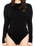 Faddish Women's Long Sleeve Round Neck Stretchy Bodysuit Leotard Top