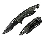 Rogue River Tactical Military Green Camo Police Style Rescue Folding Pocket Knife Spring Assisted Opening Glass Breaker Bottle Opener Belt Clip