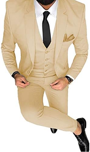 Men Suit 3 Pieces Notched Lapel Single Breasted Slim Fit Groomsmen Tuxedos(Blazer+Vest+Pants)