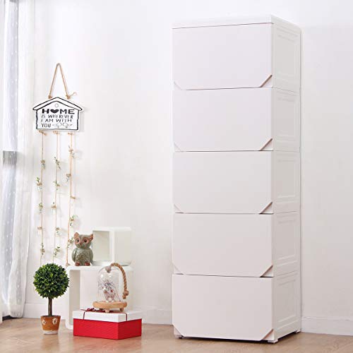 Nafenai Plastic Storage Cabinet 5 Drawers Narrow Tall Dresser