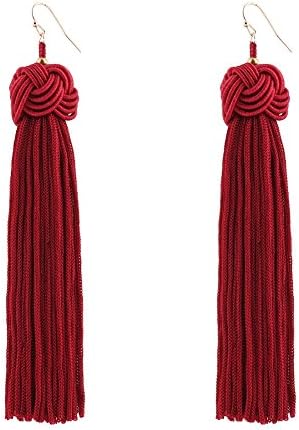DEFUMU Fashion Handmade Knitting Ball Long Tassel Earrings for Women Girls Vintage Bohemia Vintage Style (Red)