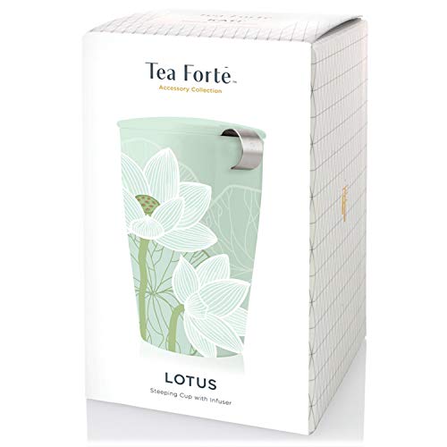 Tea Forte Lotus Kati Steeping Cup, 12oz Ceramic Tea Infuser Mug with