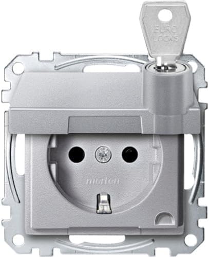 Merten MEG2315-0460 Prise SCHUKO avec couvercle verrouillable et prise de terre Différentes fermetures BRS et bornes enfichables Aluminium AquaDesign