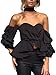 Glamaker Women's Sexy Off Shoulder Blouse Crop Tops Shirt with Ruffle Sleeves M 4/6 Black