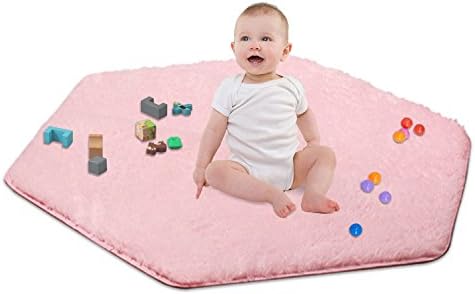 Hexagon Rug for Play Tent, Otamke Kids Playhouse Mat for Children Play,Super Soft Home Carpet Pink