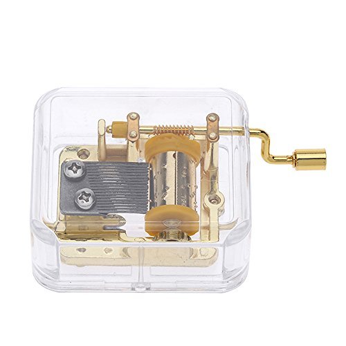 Helen Zora 18 note Acrylic Clear Gold Hand Cranked Gurdy Musical Mechanism Music Box (You are my sunshine)