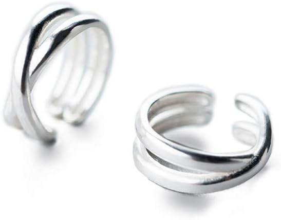 Simple Cuff Wrap Clip Earrings for Women Girls Men S925 Sterling Silver Double Bands layered X Criss Cross Knot Circle Open Hoop Earrings Minimalist Small Cartilage Non Piercing Fashion Unisex Jewelry