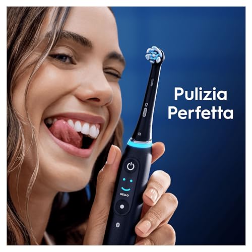 Testine di Ricambio iO Series Ultimate Clean Nere per Spazzolino Elettrico Oral B, 6 Testine Rotonde Autentiche, con setole CrissCross per rimuovere la placca
