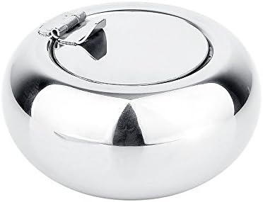 Foedo Stainless Steel Ashtray, Unbreakable Modern Ashtray with Lid, Windproof Tabletop Ash Holder for Indoor or Outdoor Use, Desktop Ashtray for Home Office Decoration