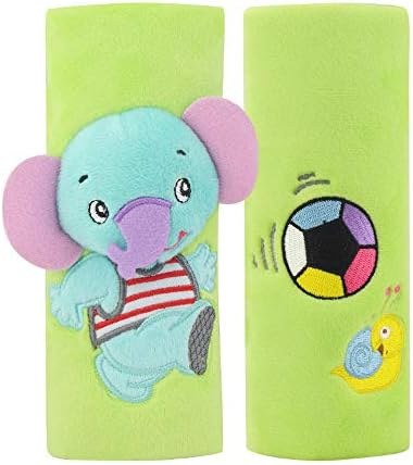 Childrens Seat Belt Pads/Baby Car Seat Shoulder Straps,Green Cute Animal Pushchair Stroller Seat Belt Cover Shoulder Pad,Safety Protection Kids Shoulder,Body 1 Pairs (Elephant)