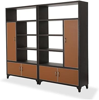 Aico Amini 21 Cosmopolitan Retro Modern 2 Piece Right and Left Bookcases with Doors in Diable Orange Umber