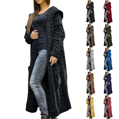 HOOUDO Quilted Jacket Womens Cardigans for Women UK Loose Solid Womens Sweaters Winter Long Knitted Pocket Women's Jackets Trench Coats for Women Long Sleeve Ladies Jumpers