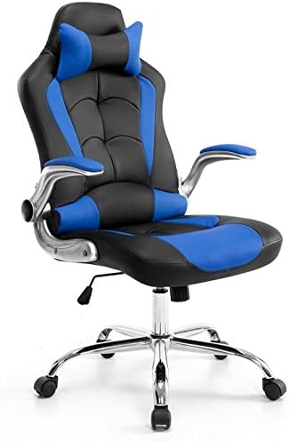 Executive Swivel Gaming Racing Leather High-Back Computer PC Office Chair Manager Chair with headrest Bule