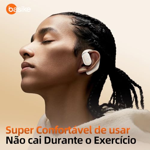 Fone De Ouvido Bluetooth Esportes, Basike T6, IPX5/OWS Fone de Ouvido Estéreo Hi-Fi, Suporta Chamadas de Voz, 60 Horas em Standby Para Corrida e Exercícios ao Ar Livre (Branco)