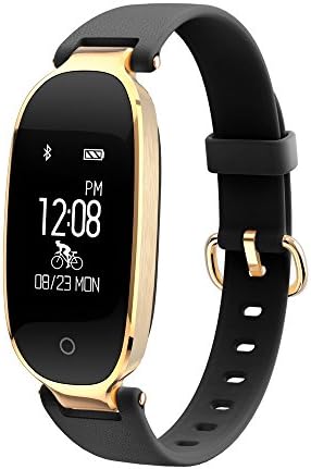 Lady Fitness Tracker, Iokone Sport Tracker Smart Watch Band Bracelet Wristband For Women Smart Bracelet with Heart Rate /Sleep Monitor /Pedometer /Notifications for IOS Android (Black plus karat gold)