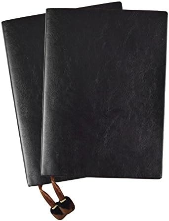 PU Leather Notebook,OffKits 2PCS Lined Pre Printed Daily Journal Memo Vintage Diary Paint Edge Ribbon Marker for Men/women Daily Use Gift,8x5.9x0.7Inches,240Beige Pages (208-25) (A5, Black, 2)
