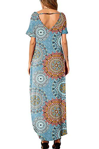 Zilcremo Damen Strandkleid Bohemian Lang Kleid Sommerkleid Kurze Ärmel Boho Kleider Maxikleid – Bild 3