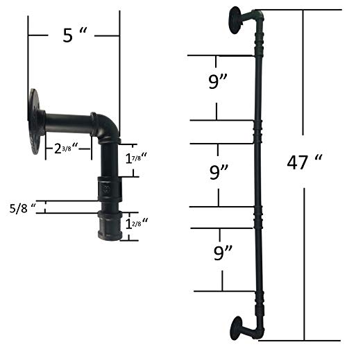 Yuanshikj 2Pc(47" Tall,3/4") 4 Tier Industrial Wall Mount Iron Pipe Shelf Shelves Shelving Bracket Floating Rustic Heavy Duty Retro DIY Open Bookshelf Storage Office Home Holder Black Hardware Only