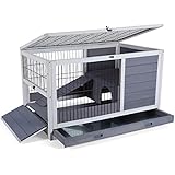 Petsfit Rabbit Hutch/Guinea Pigs House for Indoor Use with Hide Out and Side Steps 35.5" x 21" x 21"
