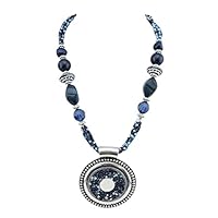 Bocar Statement Aquamarine Seed Beads Chunky Collar Pendant Necklace (NK-10343-navy Blue)