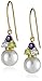 Amazon Collection 18k Yellow Gold Plated Sterling Silver Simulated Pearl and Genuine Multi Gemstone Drop Earrings