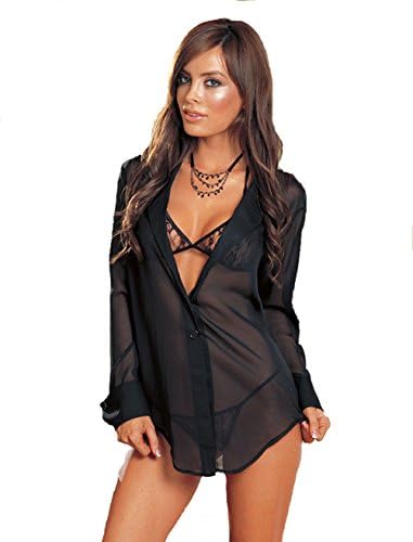 Hmcity Women's Exotic Black See Through Lace Babydoll Lingerie set 3 pieces